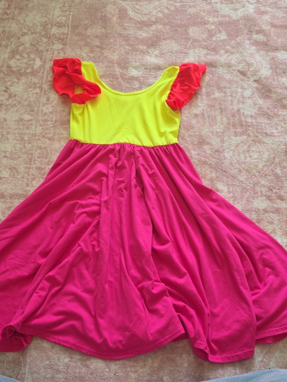 Dot Dot Smile Neon Yellow and Hot Pink Flutter Sleeve Dress